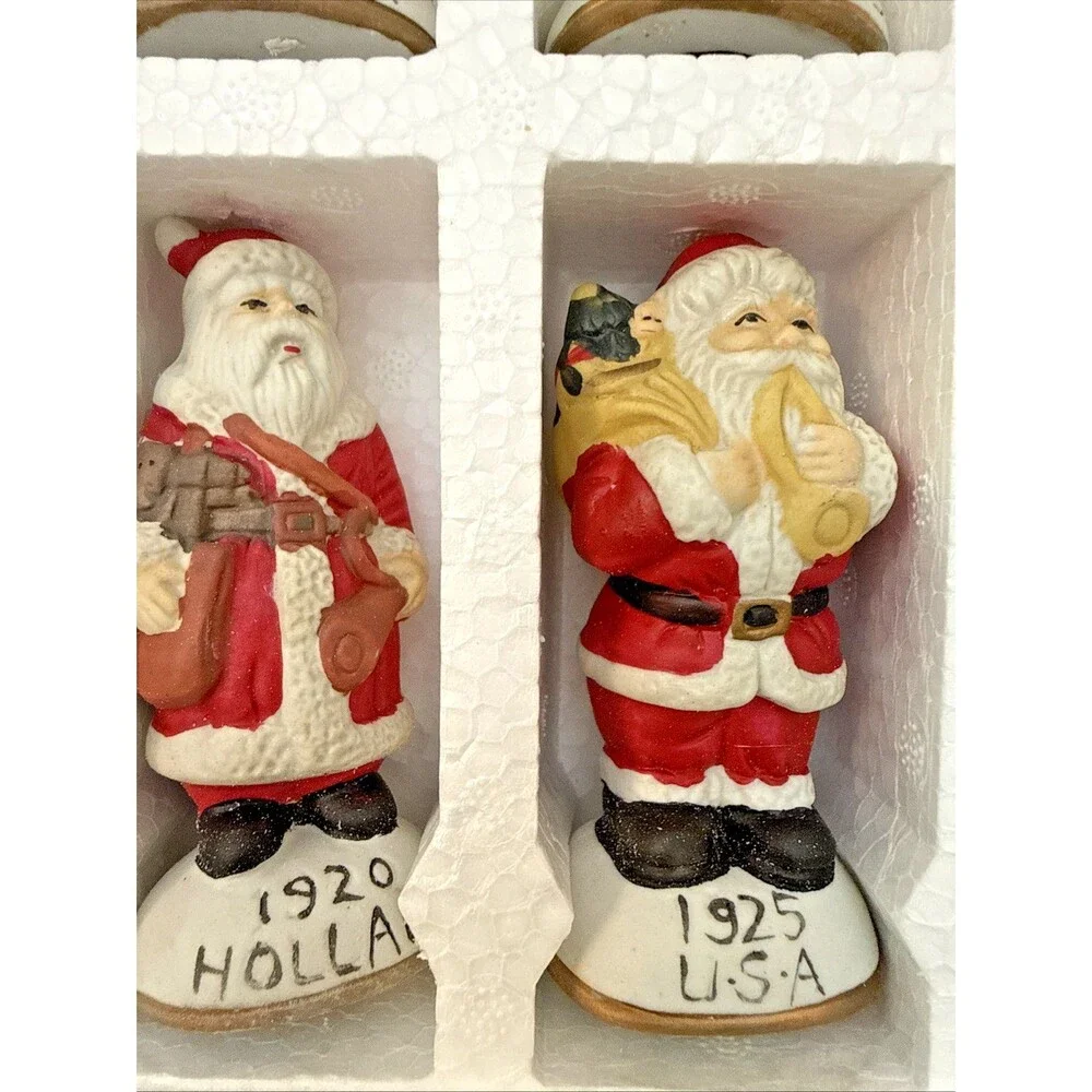 Vintage Set Of Santas From Around the World Porcelain  Handpainted 12 Set w/ Box